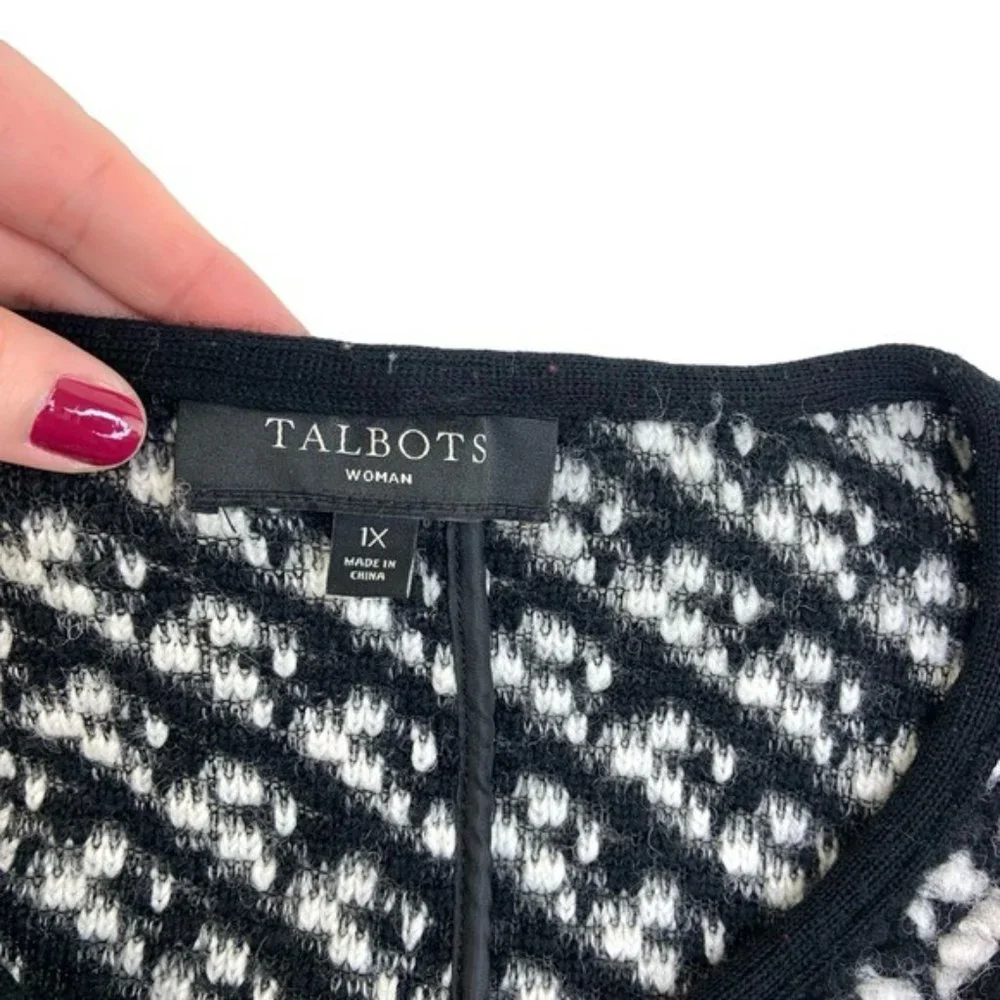 Talbots Chunky Knit Sweater Jacket in Black and White ArrowKnit Lonngline Topper - Picture 4 of 7